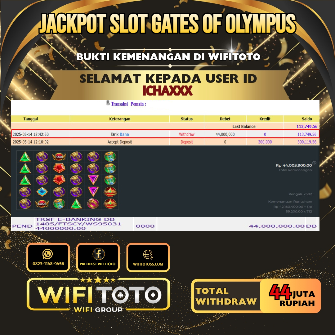 WIFITOTO JACKPOT SLOT GATES OF OLYMPUS RP.44.000.000.,-LUNAS USER ID : ICHA*****