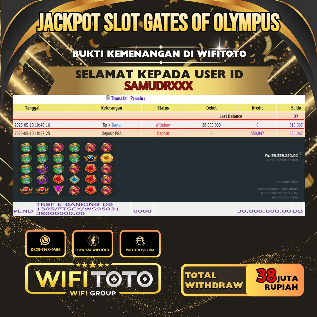 WIFITOTO JACKPOT SLOT GATES OF OLYMPUS RP.38.000.000.,-LUNAS USER ID : SAMUDR*****