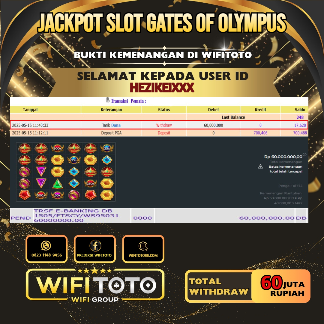 WIFITOTO JACKPOT SLOT GATES OF OLYMPUS RP.60.000.000.,-LUNAS USER ID : HEZIKEI*****