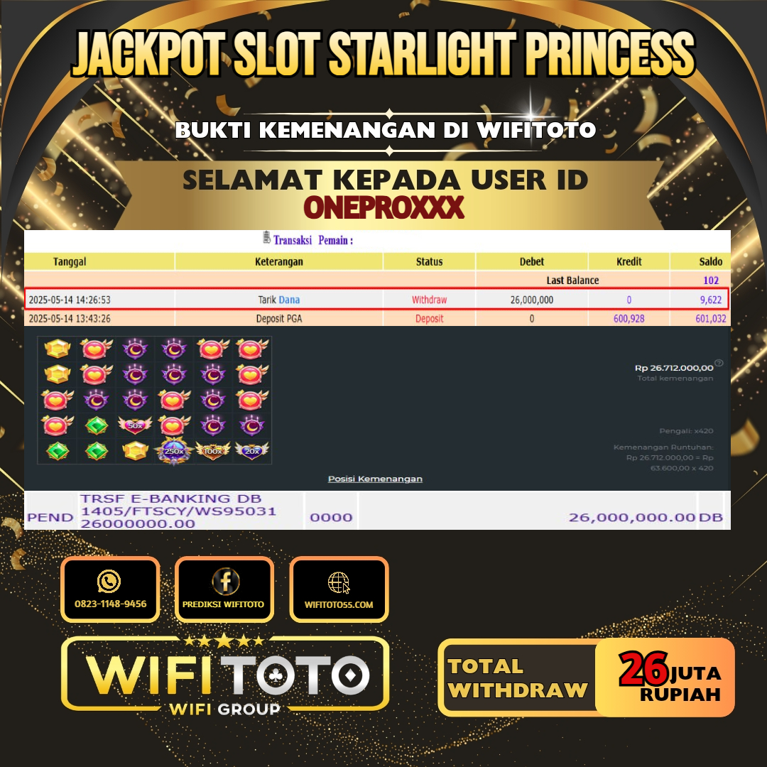 WIFITOTO JACKPOT SLOT STARLIGHT PRINCESS RP.26.000.000.,-LUNAS USER ID : ONEPRO*****