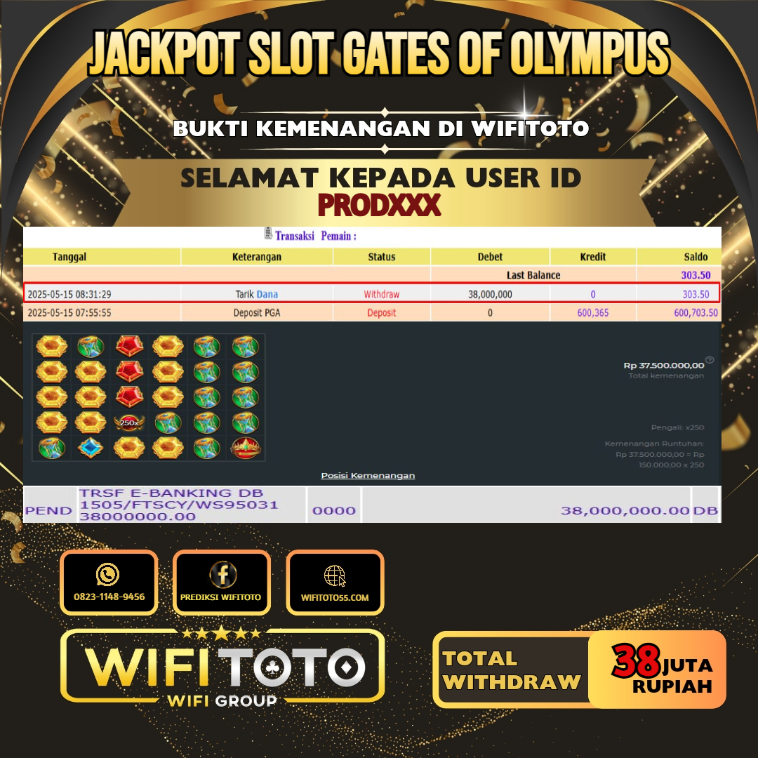 WIFITOTO JACKPOT SLOT GATES OF OLYMPUS RP.38.000.000.,-LUNAS USER ID : PROD*****