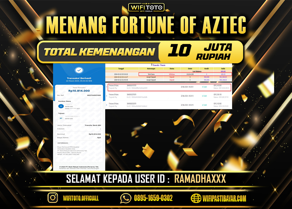 WIFITOTO JACKPOT SLOT FORTUNE OF AZTEC RP.10.000.000,- LUNAS