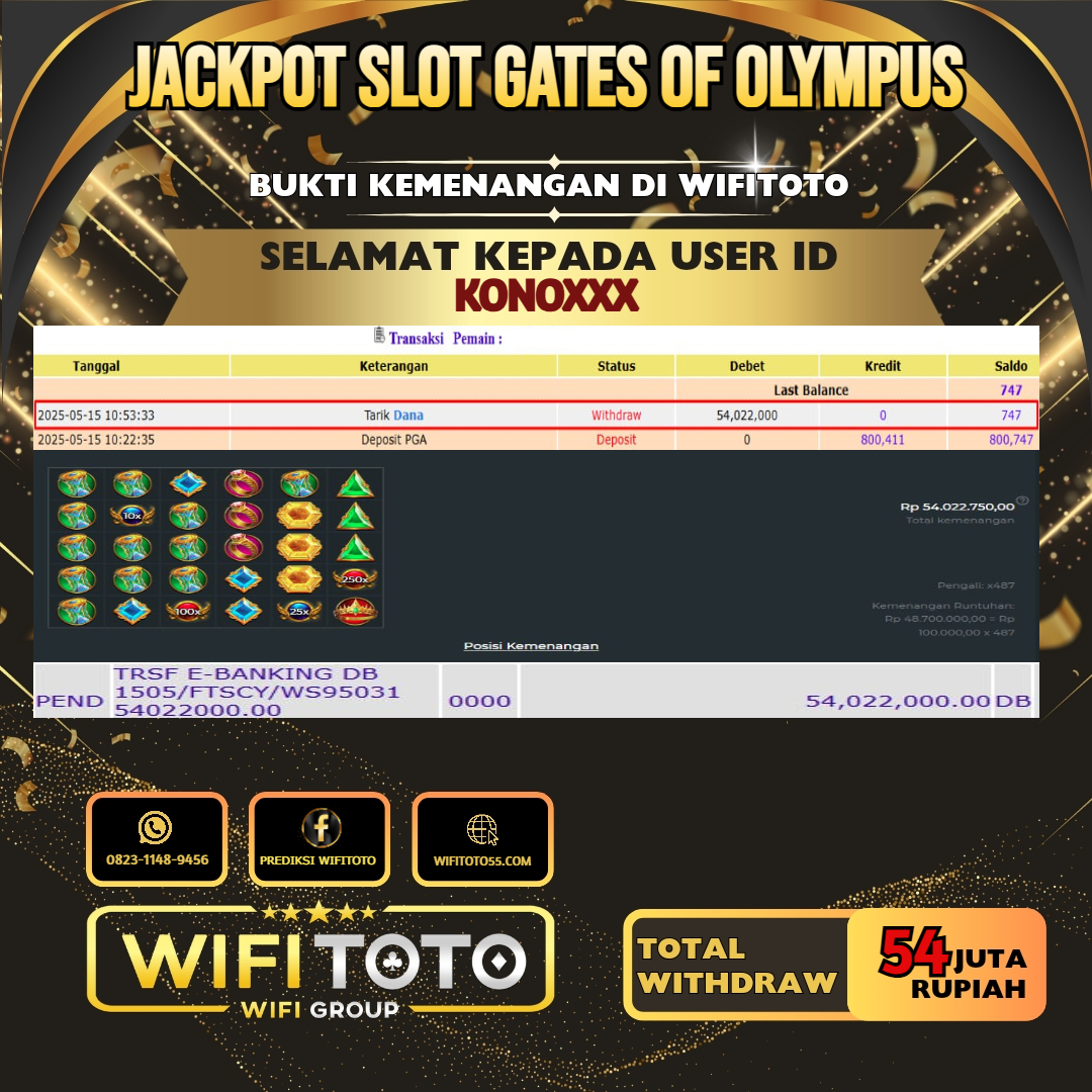 WIFITOTO JACKPOT SLOT GATES OF OLYMPUS RP.54.000.000.,-LUNAS USER ID : KONO*****
